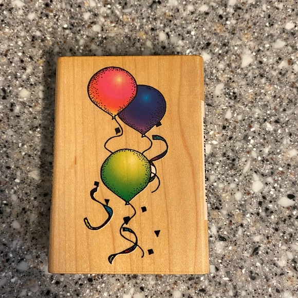 Comotion Rubber Stamp Party Balloons wood mounted - Picture 1 of 4